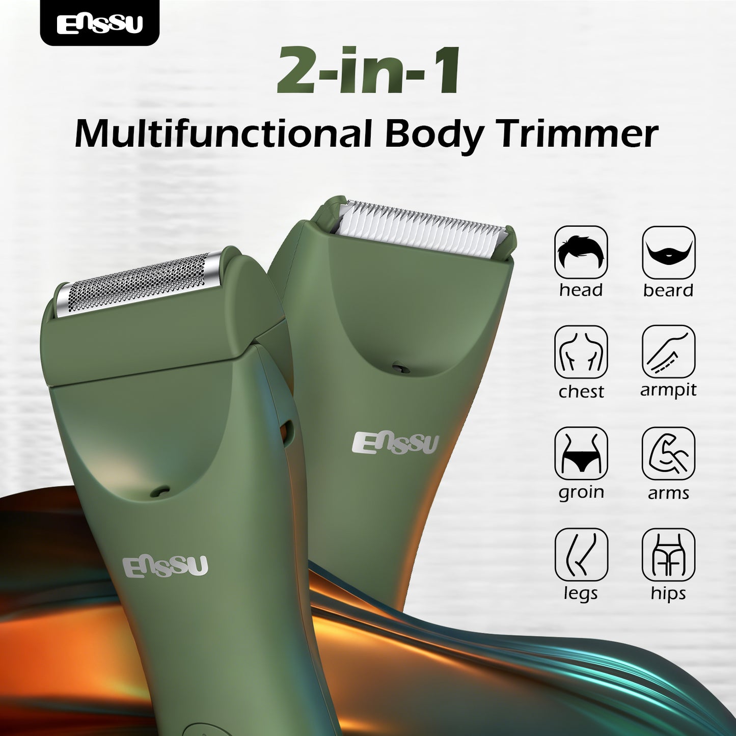ENSSU Men's Body Trimmer – Waterproof, Ceramic Blade For Groin & Body, LED Light, LCD Display & Dock