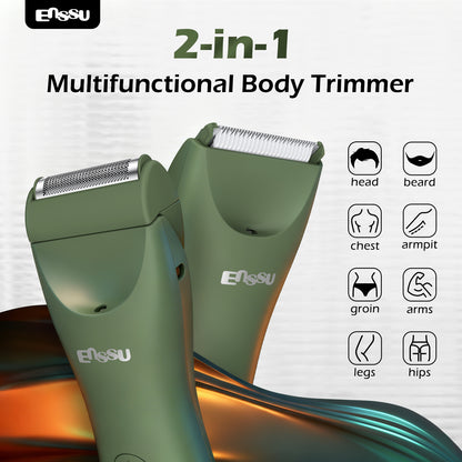 ENSSU Men's Body Trimmer – Waterproof, Ceramic Blade For Groin & Body, LED Light, LCD Display & Dock
