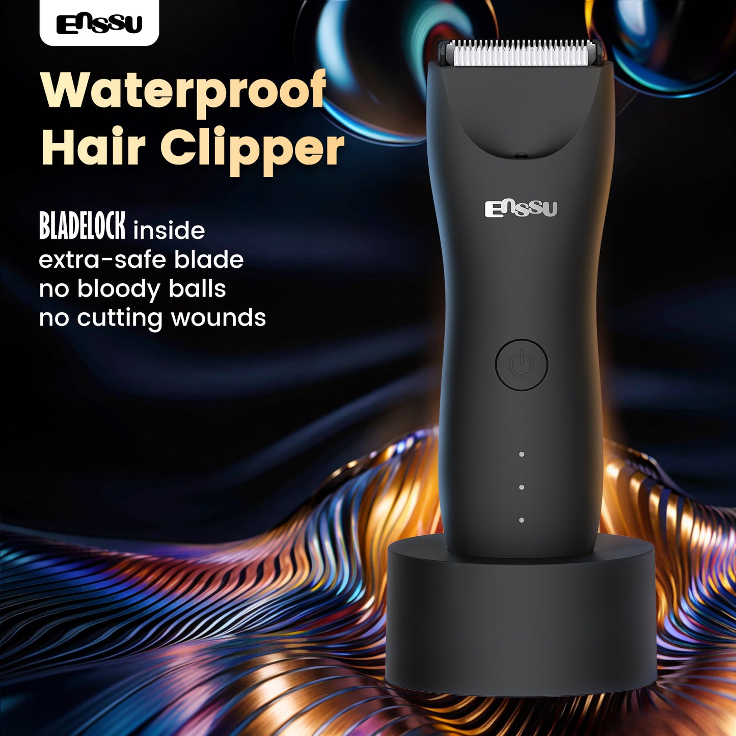 ENSSU Men's Body Trimmer - Waterproof, Ceramic Blade For Groin & Body, With LED Light & Dock