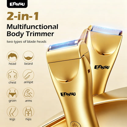 ENSSU 2 in 1 Men's Body Trimmer – Dual Blades,Waterproof, Ceramic Blade For Groin & Body, LED Light, LCD Display & Dock