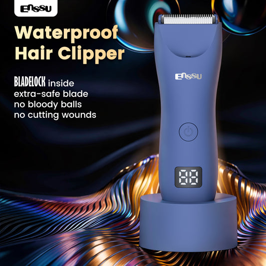 ENSSU Men's Body Trimmer – Waterproof, Ceramic Blade For Groin & Body, LED Light, LCD Display & Dock