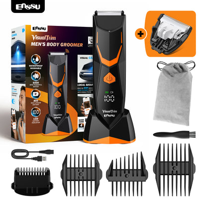 ENSSU VisualTrim 2-in-1 Men's Body Grooming Kit – Dual Blades, WiFi Video, BLADELOCK™ Safety Blade, IPX7 Waterproof, Ceramic Blade, 6000 RPM Motor