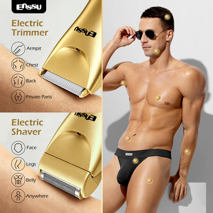 ENSSU 2 in 1 Men's Body Trimmer – Dual Blades,Waterproof, Ceramic Blade For Groin & Body, LED Light, LCD Display & Dock