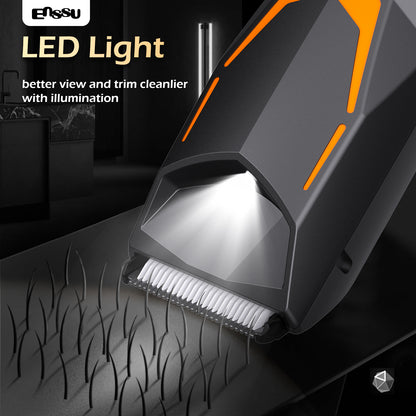 ENSSU Men's Body Trimmer - Cut-Preventing Blade, IPX7 Waterproof, Spotlight, LCD Display & Dock