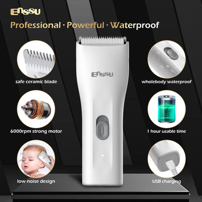 ENSSU Mini Electric Hair Clipper – IPX7 Waterproof with Ceramic Safe Blade