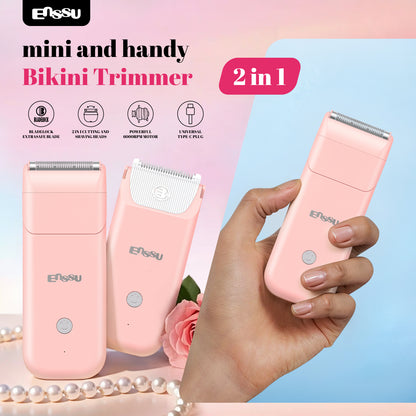 ENSSU 2-in-1 Waterproof Bikini Trimmer for Women – Dual Ceramic Blades & Spotlight