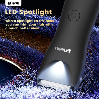 ENSSU Men's Body Trimmer - Waterproof, Ceramic Blade For Groin & Body, With LED Light & Dock