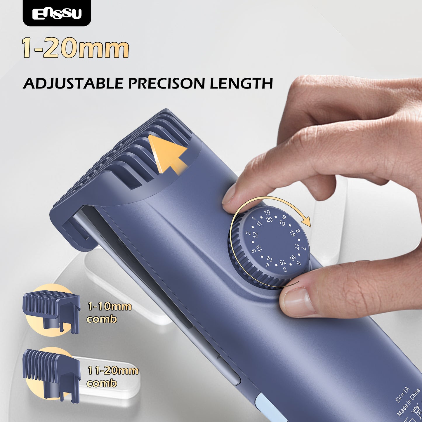 ENSSU Vacuum Beard Trimmer – 1-20mm Combs, LCD Display, IPX7 Waterproof