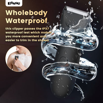 ENSSU Men's Body Trimmer - Waterproof, Ceramic Blade For Groin & Body, With LED Light & Dock