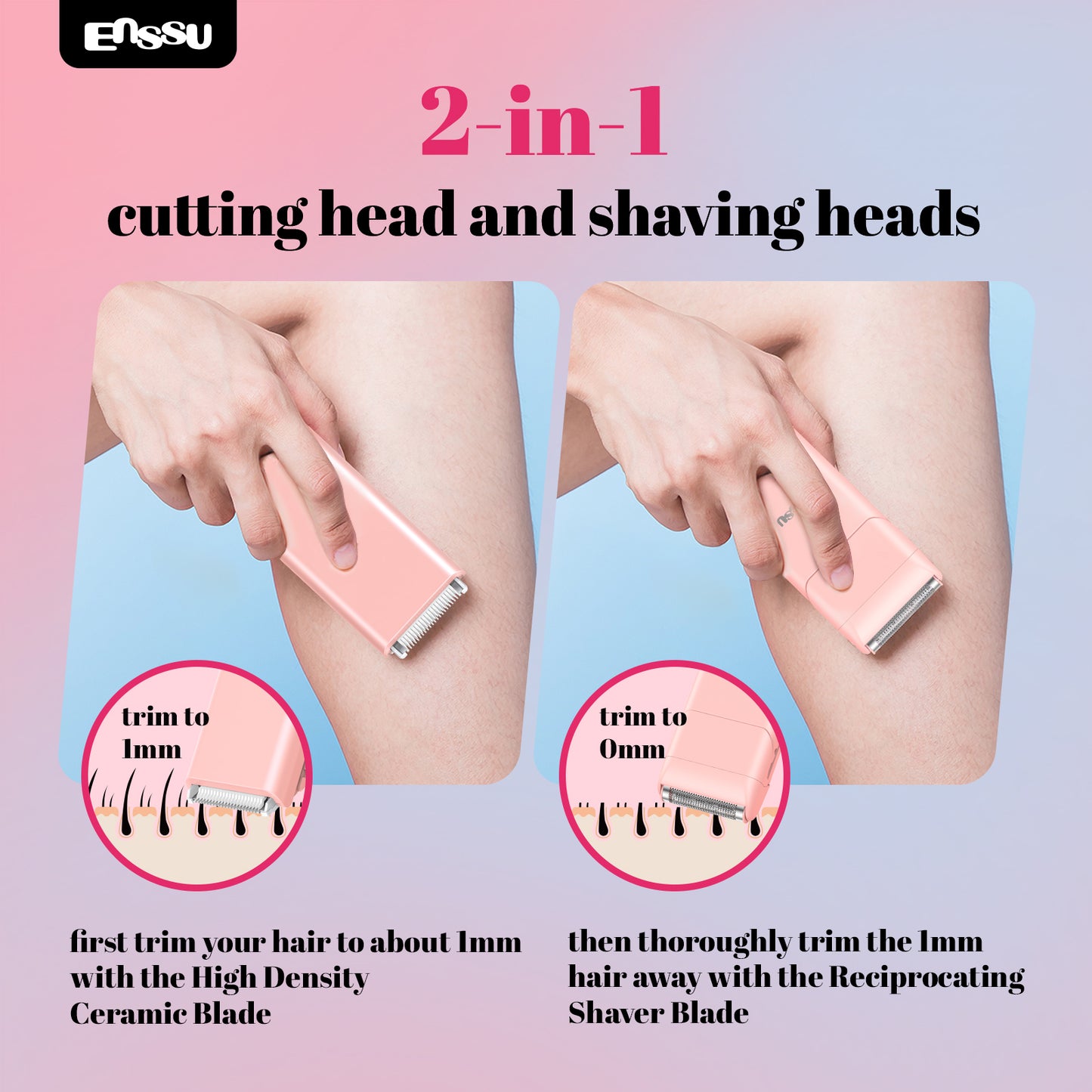 ENSSU 2-in-1 Waterproof Bikini Trimmer for Women – Dual Ceramic Blades & Spotlight