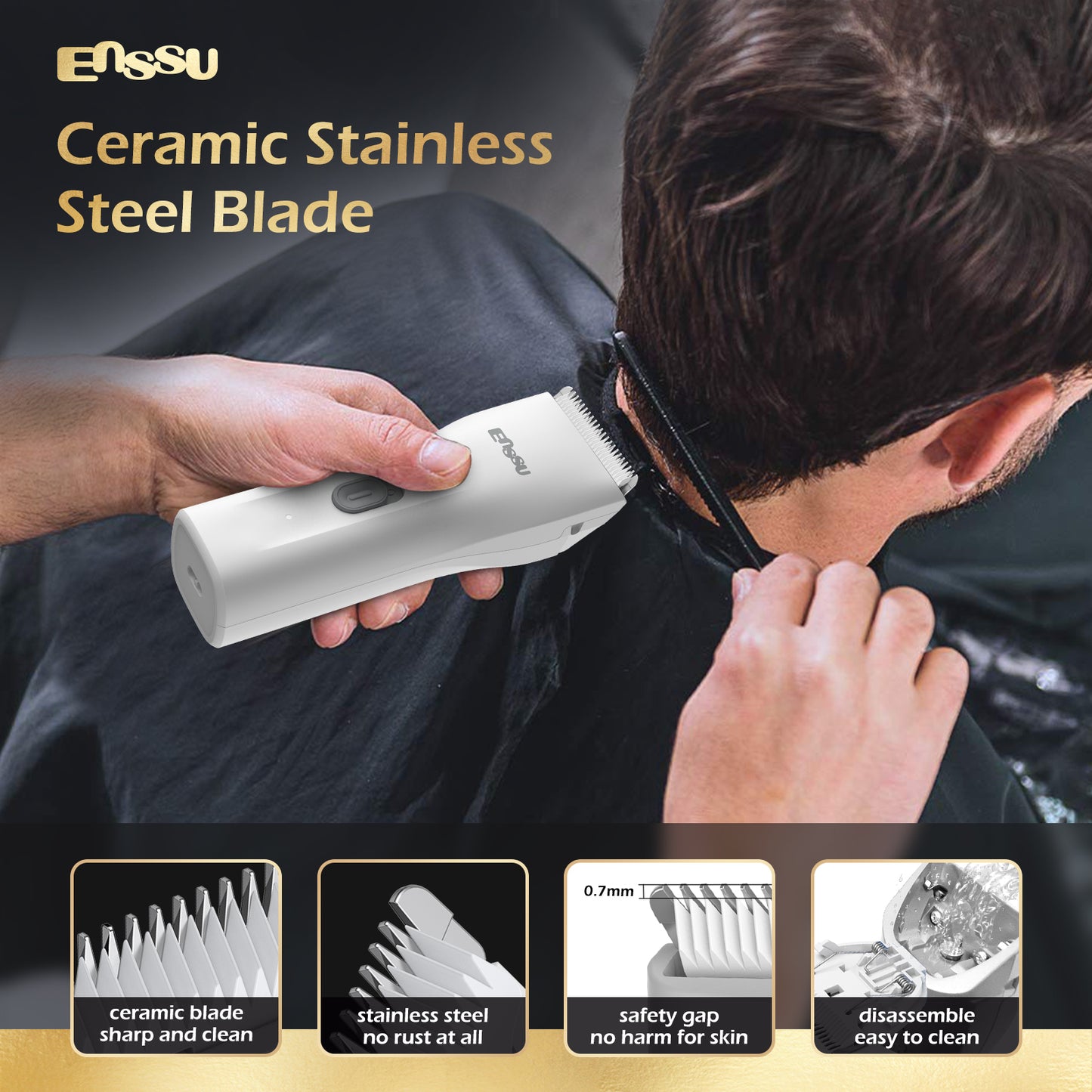 ENSSU Mini Electric Hair Clipper – IPX7 Waterproof with Ceramic Safe Blade