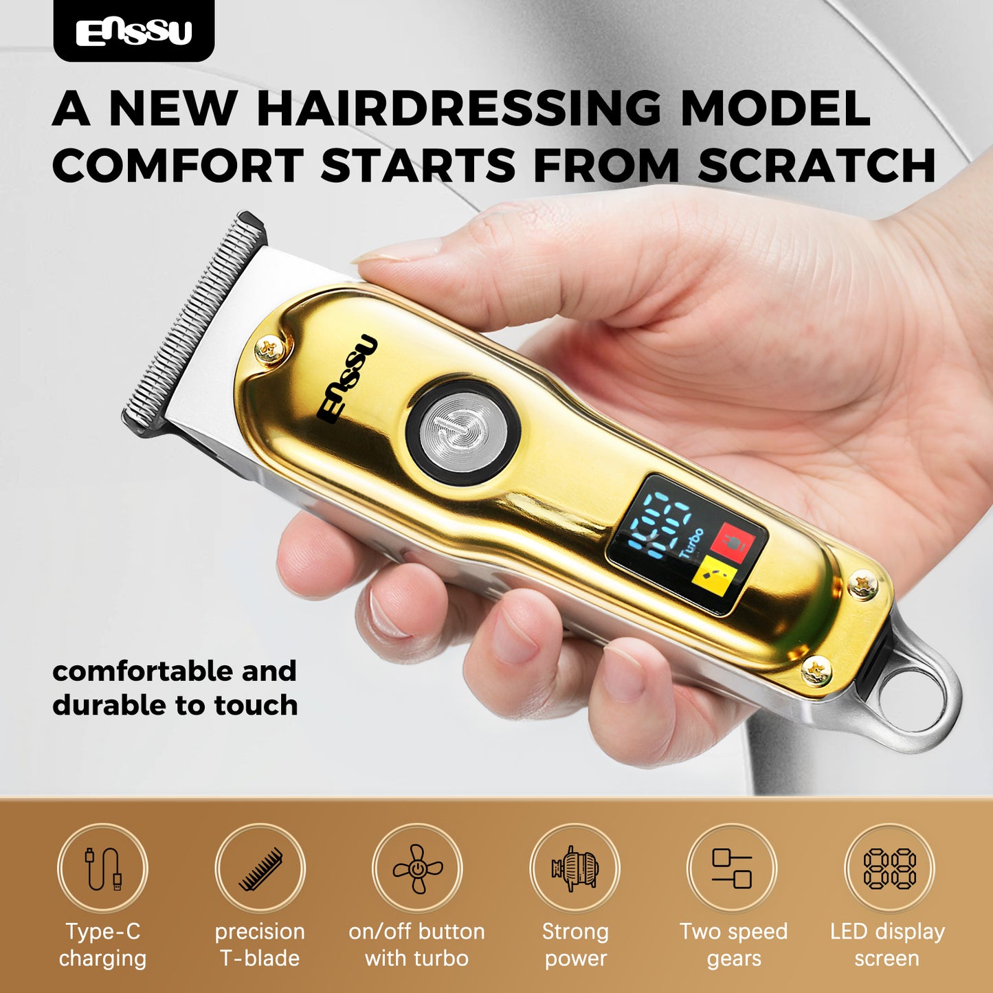 Professional Hair Clipper – 6500RPM Motor, 45mm Stainless Steel Blade, Adjustable Length, LCD Display