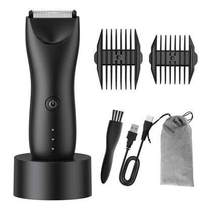 Body Hair Trimmer for Men with Light, IPX7 Waterproof Ball Pubic Groin Hair Trimmer for Men with Ceramic Blade, Rechargeable Body Groomer for Man with Charing Dock& LED Display