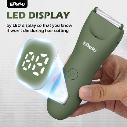 ENSSU Men's Body Trimmer – Waterproof, Ceramic Blade For Groin & Body, LED Light, LCD Display & Dock