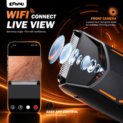 ENSSU VisualTrim Men's Body Groomer – WiFi Video, BLADELOCK™ Safety Blade, IPX7 Waterproof, Ceramic Blade, 6000 RPM Motor