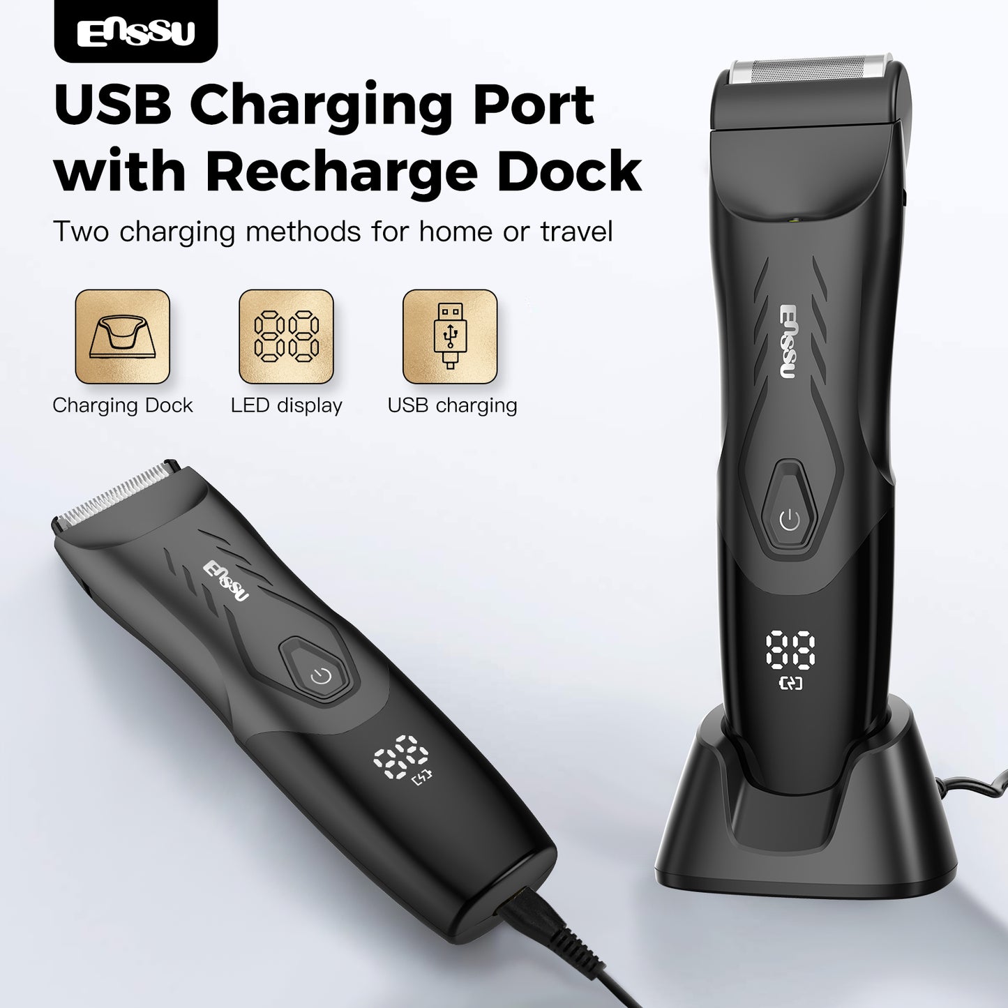 ENSSU Waterproof Grooming Kit – Trim & Shave with LCD Display & Charging Base