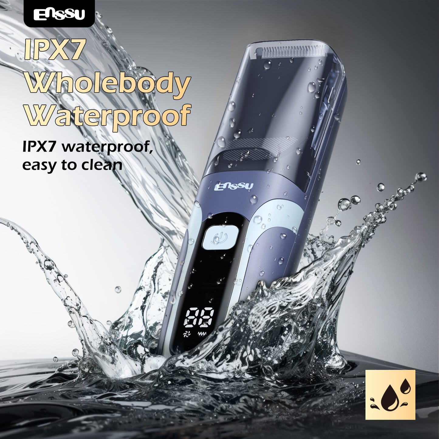 ENSSU Vacuum Beard Trimmer – 1-20mm Combs, LCD Display, IPX7 Waterproof