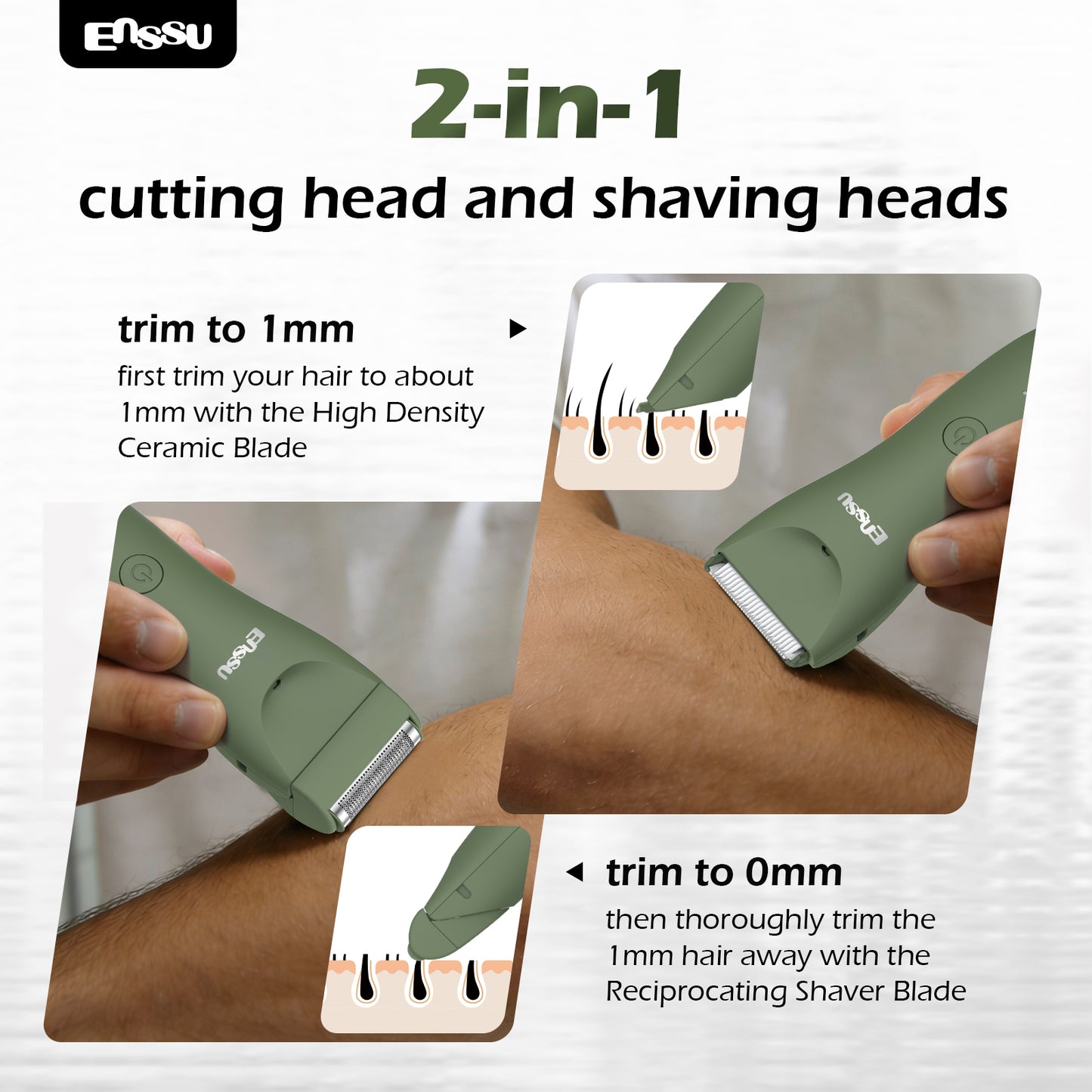 ENSSU Men's Body Trimmer – Waterproof, Ceramic Blade For Groin & Body, LED Light, LCD Display & Dock
