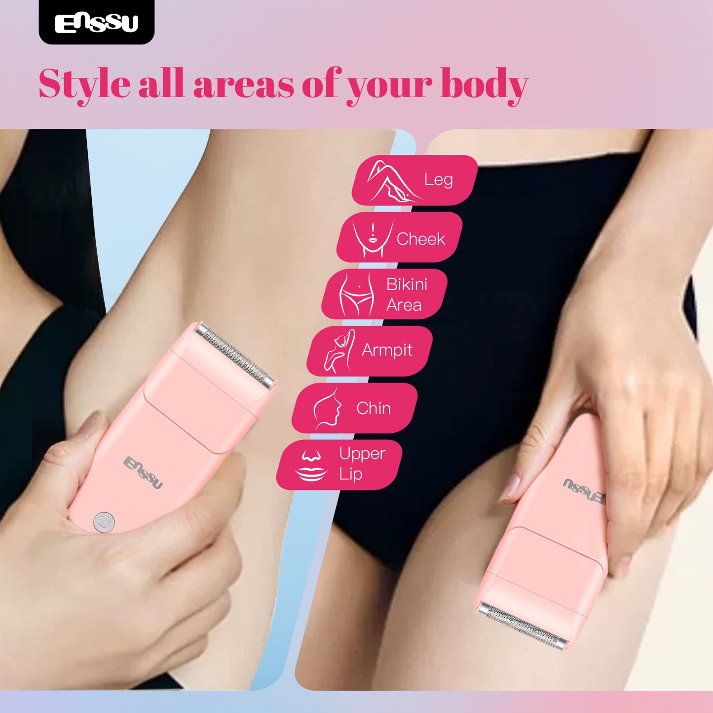 ENSSU 2-in-1 Waterproof Bikini Trimmer for Women – Dual Ceramic Blades & Spotlight