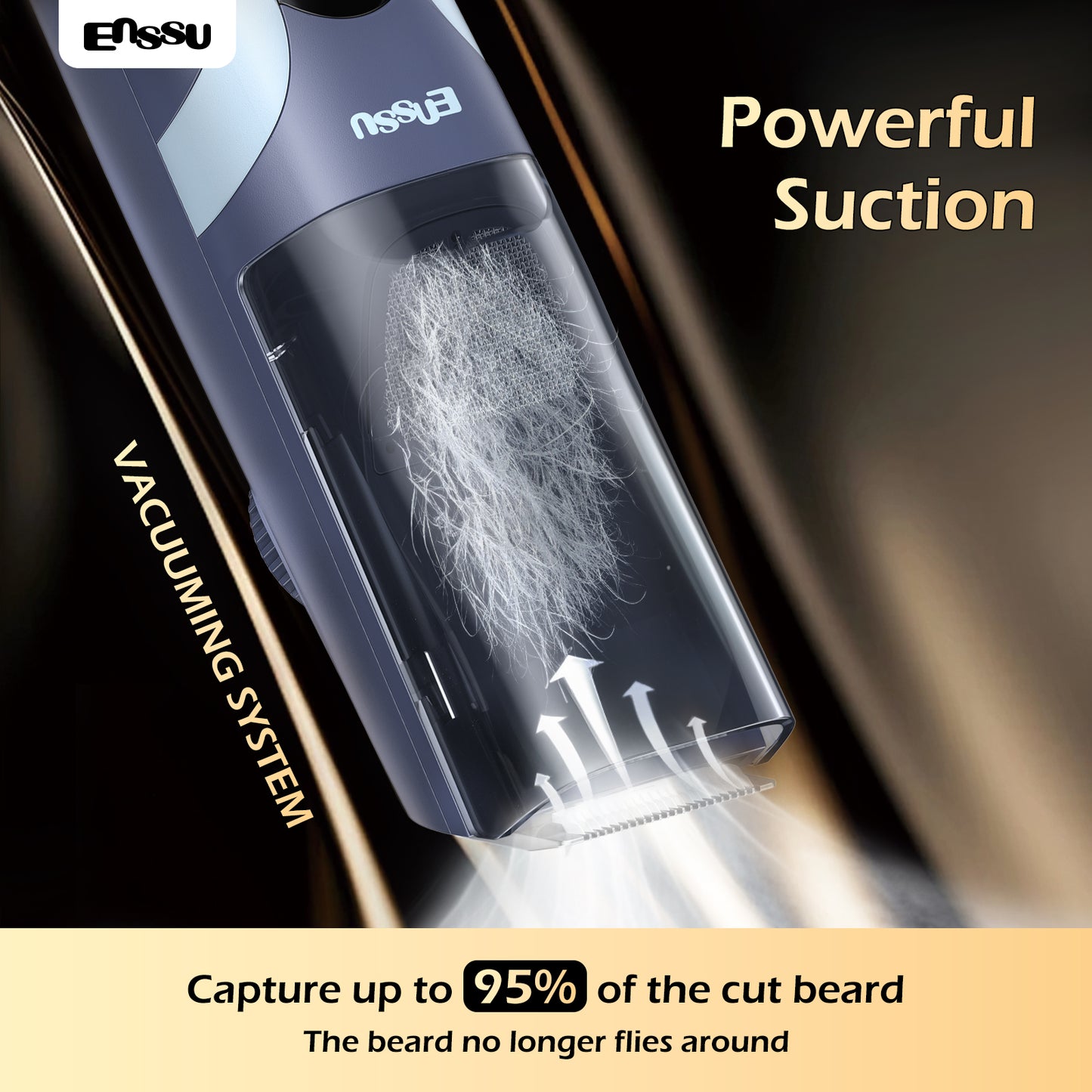 ENSSU Vacuum Beard Trimmer – 1-20mm Combs, LCD Display, IPX7 Waterproof