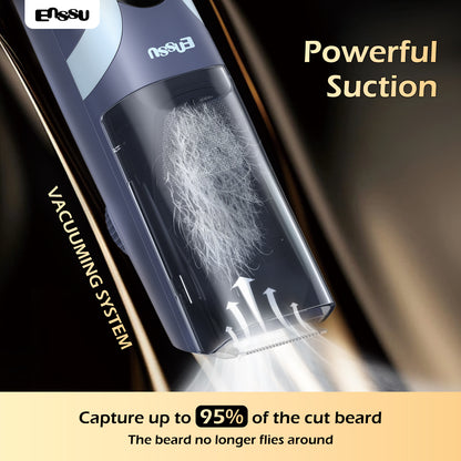ENSSU Vacuum Beard Trimmer – 1-20mm Combs, LCD Display, IPX7 Waterproof