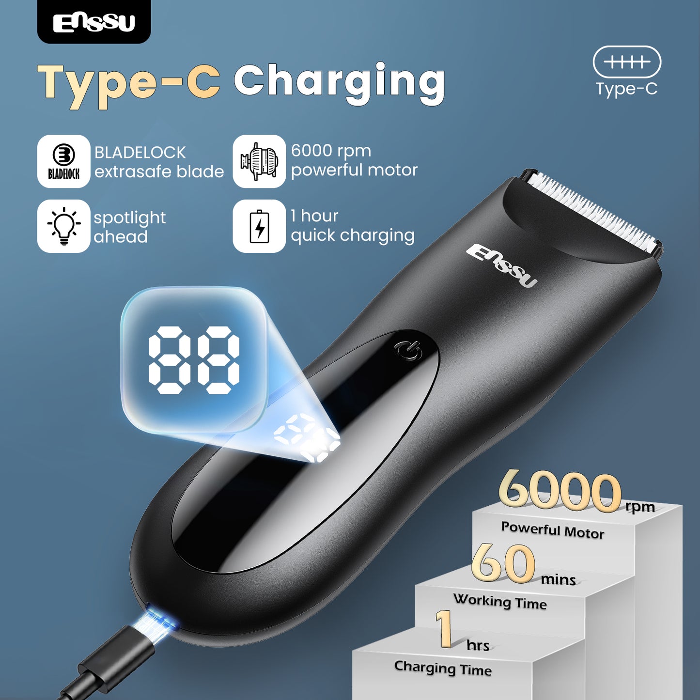 ENSSU BLADELOCK™ Electric Hair Clipper – Safe Ceramic Blade with Spotlight