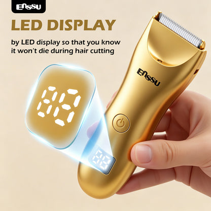 ENSSU 2 in 1 Men's Body Trimmer – Dual Blades,Waterproof, Ceramic Blade For Groin & Body, LED Light, LCD Display & Dock