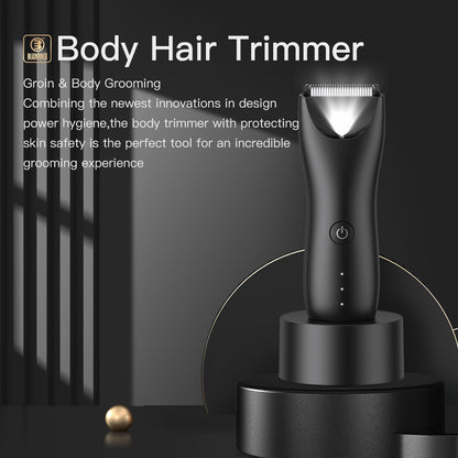 Body Hair Trimmer for Men with Light, IPX7 Waterproof Ball Pubic Groin Hair Trimmer for Men with Ceramic Blade, Rechargeable Body Groomer for Man with Charing Dock& LED Display