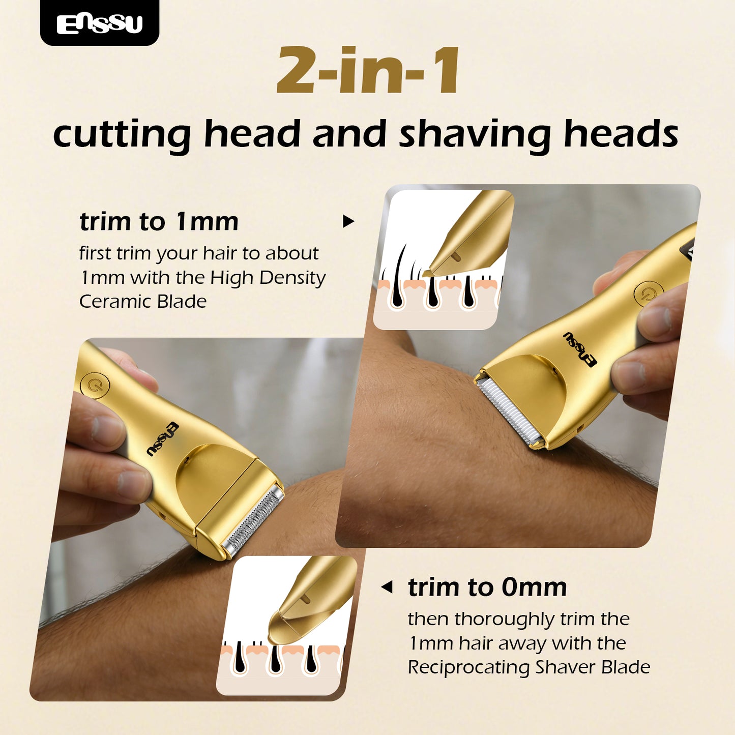 ENSSU 2 in 1 Men's Body Trimmer – Dual Blades,Waterproof, Ceramic Blade For Groin & Body, LED Light, LCD Display & Dock