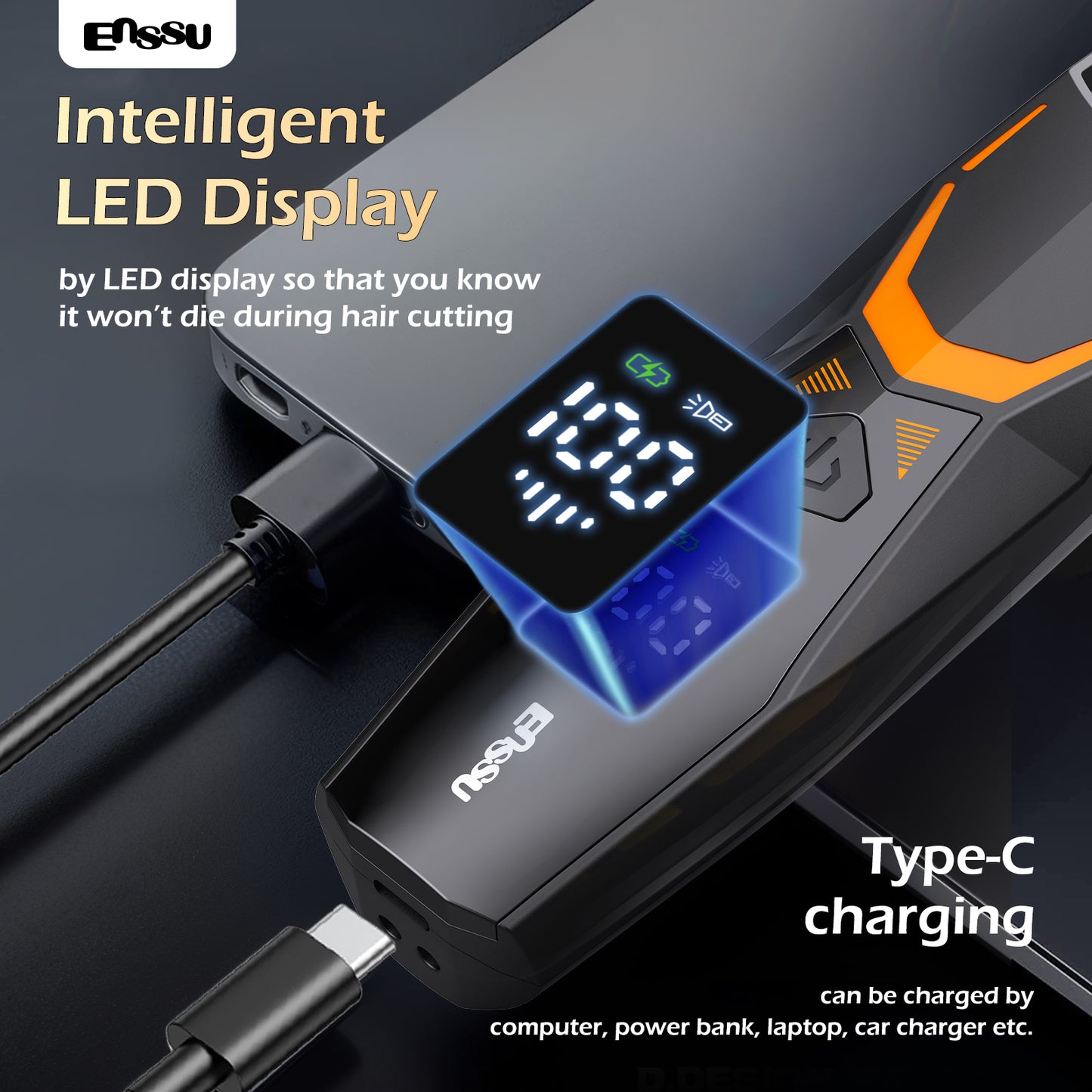 ENSSU Men's Body Trimmer - Cut-Preventing Blade, IPX7 Waterproof, Spotlight, LCD Display & Dock