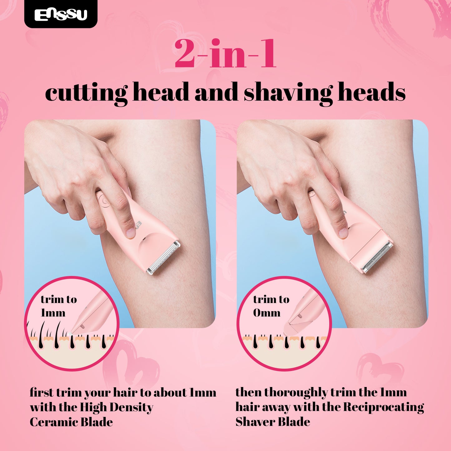 2-in-1 Waterproof Bikini & Body Trimmer with Ceramic Safe Blade, Charging Base – Gentle, Skin-Friendly, No Irritation