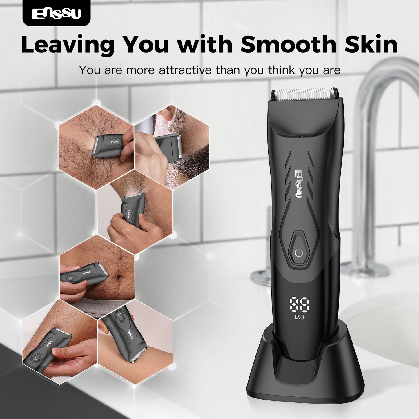 ENSSU Waterproof Grooming Kit – Trim & Shave with LCD Display & Charging Base