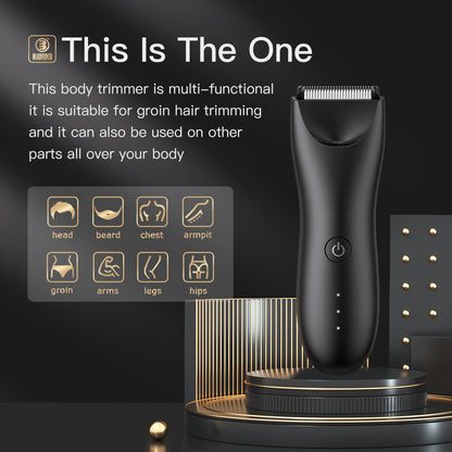 Body Hair Trimmer for Men with Light, IPX7 Waterproof Ball Pubic Groin Hair Trimmer for Men with Ceramic Blade, Rechargeable Body Groomer for Man with Charing Dock& LED Display