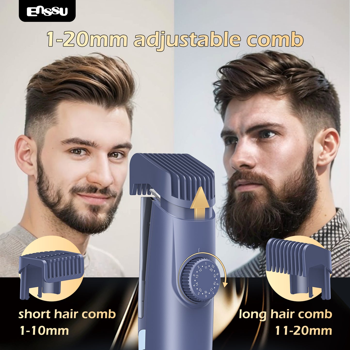 ENSSU Vacuum Beard Trimmer – 1-20mm Combs, LCD Display, IPX7 Waterproof
