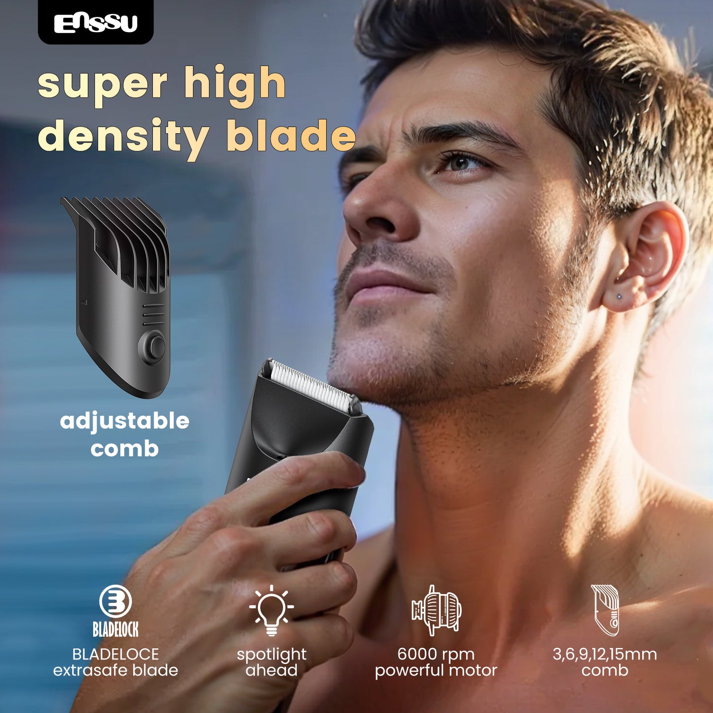 ENSSU BLADELOCK™ Electric Hair Clipper – Safe Ceramic Blade with Spotlight