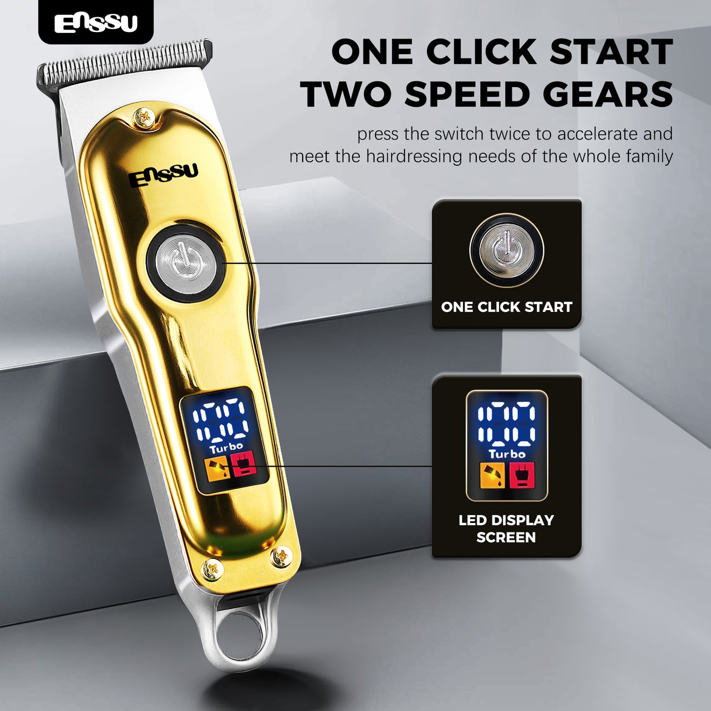 Professional Hair Clipper – 6500RPM Motor, 45mm Stainless Steel Blade, Adjustable Length, LCD Display