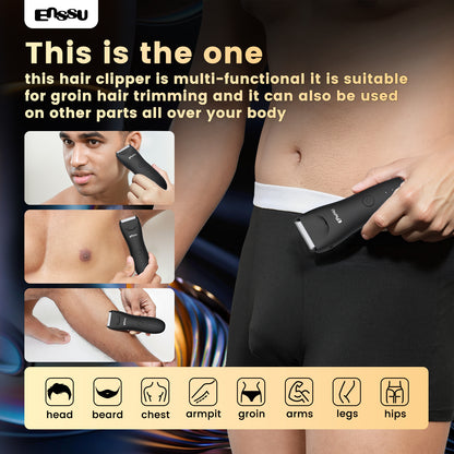 ENSSU Men's Body Trimmer - Waterproof, Ceramic Blade For Groin & Body, With LED Light & Dock
