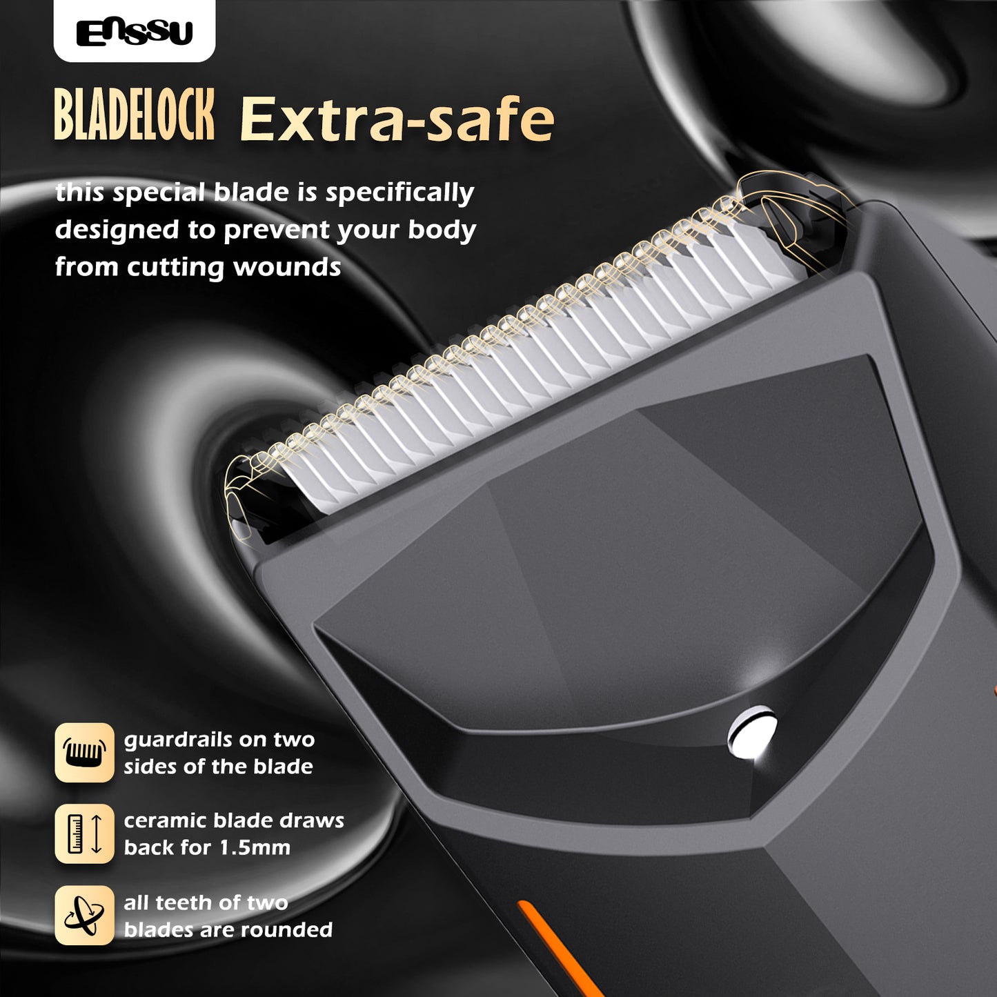 ENSSU Men's Body Trimmer - Cut-Preventing Blade, IPX7 Waterproof, Spotlight, LCD Display & Dock