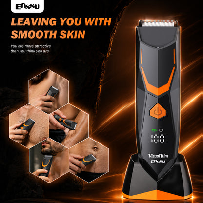 ENSSU VisualTrim Men's Body Groomer – WiFi Video, BLADELOCK™ Safety Blade, IPX7 Waterproof, Ceramic Blade, 6000 RPM Motor